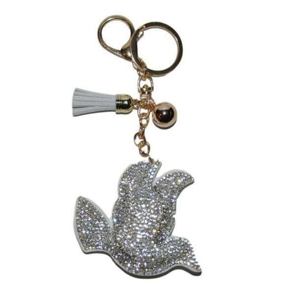 Dove Keychain Women Crystal Bag Charm Girls Love Birds Backpack Clip Bling Purse - Picture 5 of 5